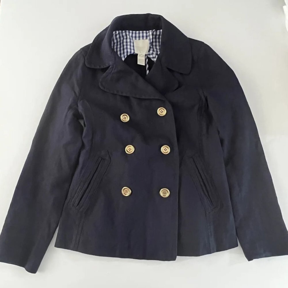 New J.Crew Blue Long Sleeve Double Breasted Metallic Cotton Jacket P236 - Picture 2 of 6